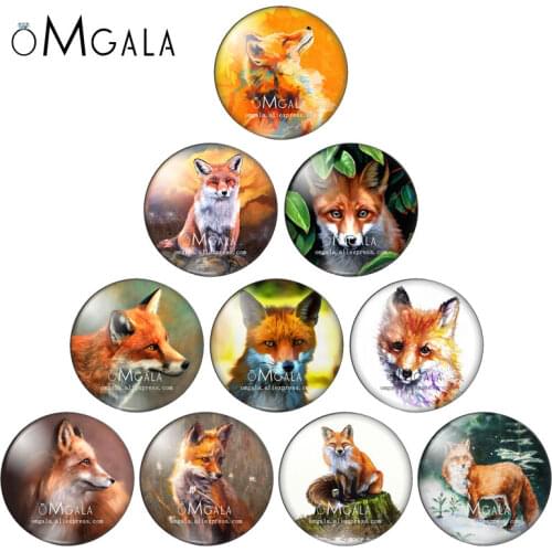 Cartoon Lovely Fox Art Paintings 10pcs Mixed 10mm/12mm/16mm/18mm/25mm Round photo glass cabochon demo flat back Making findings