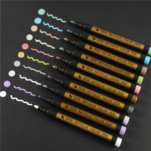 10 Pcs/Set Metallic Markers Paints Pens Art Permanent Writing Markers for Paper Stone Glass Wall