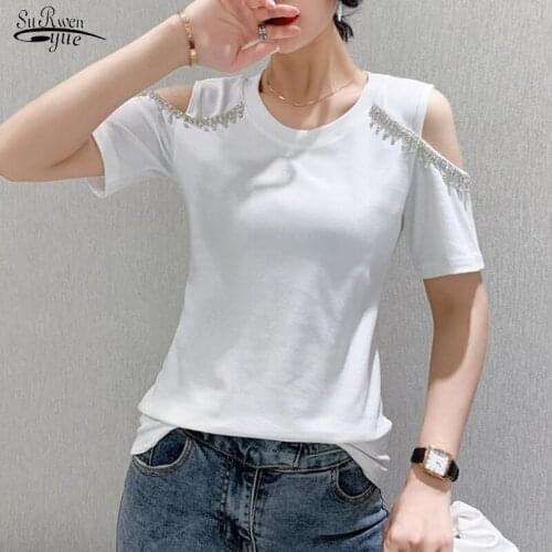2021 Summer New O Neck Off Shoulder Womens Blouse Cotton Streetwear Solid Pullover Bottoming Shirt Women Tops Blusas 9895