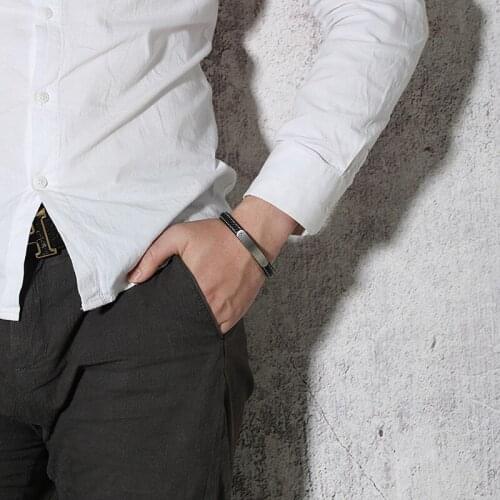 2021 Simple Style And Fashion Stainless Steel Curved Brand Leather Material Personalized And Charm Bracelet Suitable For Men