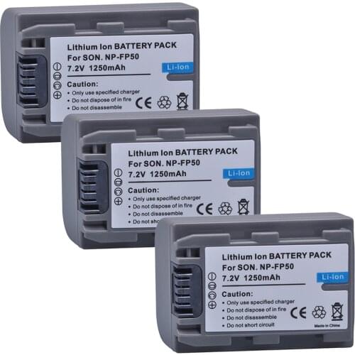 3Pcs 1250mAh NP-FP50 NP-FP51 NP FP50 Batteries for Sony DCR-DVD103 DVD105 DCR-HC3 HC16 HC40 DCR-SR30 SR40 SR100