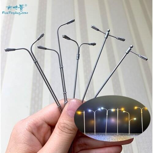 3Pcs Lamppost Model Lamps HO N Scale Single/Two Head LED Light Train Railway Street Lights 3V Boulevard/Highway/Parking Layout