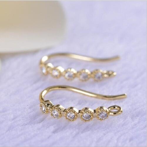 4pcs Brass Ear Hook Clasp French Earring Hooks Wire Settings Base Settings with Zircon for DIY Earrings Jewelry Making 15x10mm