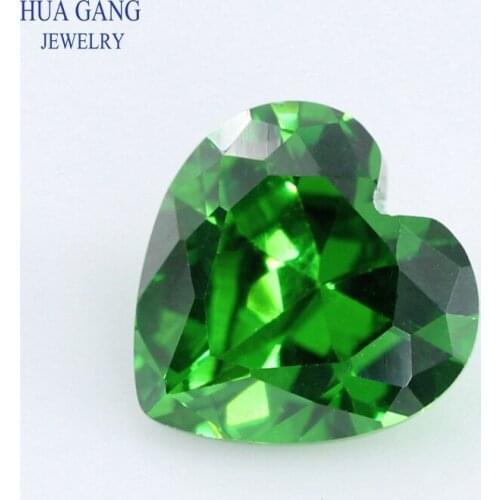 5A Green Heart Shape Cubic Zirconia Brilliant Cut Loose CZ Stone Synthetic Gems Beads For Jewelry 3x3-12x12mm