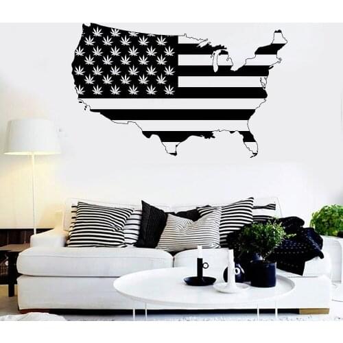 American Map Vinyl Wall Sticker Smoking Weed Area Wall Decals Home Decor Art Design United States Map Y-819