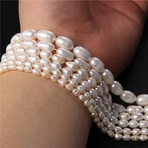Natural Rice Shape Pearls Beads White Freshwater Punch Pearl Beads For Jewelry Making Bracelet Necklace DIY 14" Strand 3-9mm