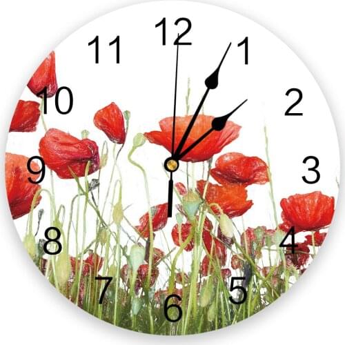 Hand-Painted Style Poppy Chestnut Flower New Wall Clock Fashion Living Room Quartz Watch Modern Home Decoration Round Clocks