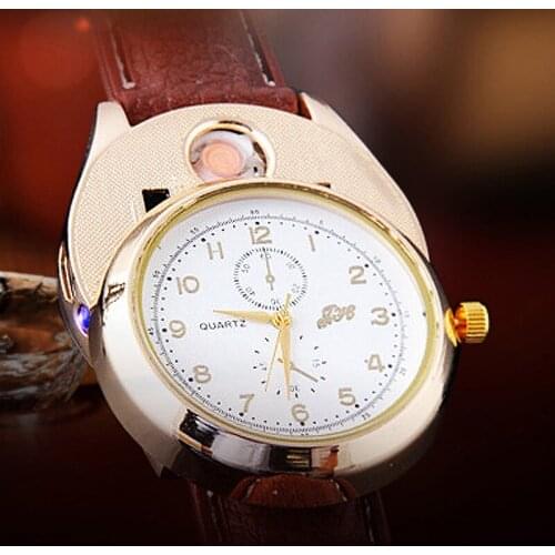 2020 New Lighter Watches Rechargeable Flameless Lighter Watches Windproof Cigarette Lighter Watches Men Quartz Wristwatches Gift