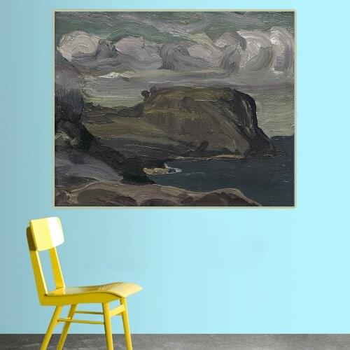Citon George Bellows《Rocks and Coast》Canvas Oil Painting Ash Can School Artwork Poster Picture Wall Decor Modern Home Decoration