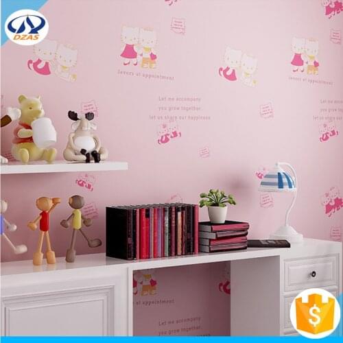 Childrens room non-woven wallpaper Hello kitty kitten green fashion boy girl background wall paper DZAS-WH wallpaper