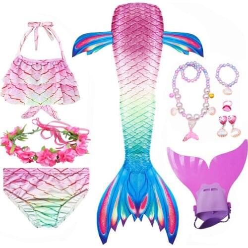 Kids Mermaid Tail with Monofin Flipper Mermaid Costume Cosplay Mermaid Bikini Swimsuit Girls Dress Halloween Costume Clothes