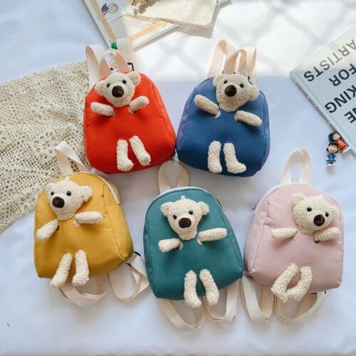Korean Version of Childrens Plush Bear Bag New Backpack Cute Cartoon Small Backpack Tide Boys and Girls Toddler School Bag