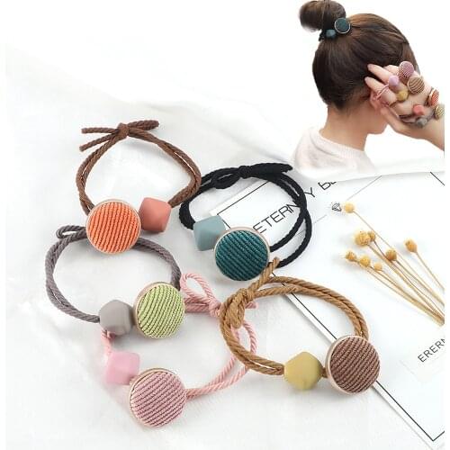 Korean Elegant Hair Rope Scrunchie Women Round Geometry Buttons Elastic Hair Rubber Bands Accessories For Girls Headdress Holder