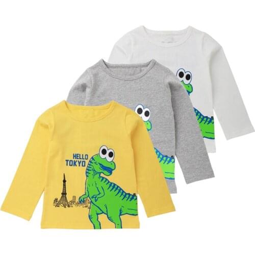 Cartoon Dinosaur Print Tops Boys Girls Long Sleeve Casual T-Shirt Clothes Toddler Kids O-Neck Shirt Tee Children clothes