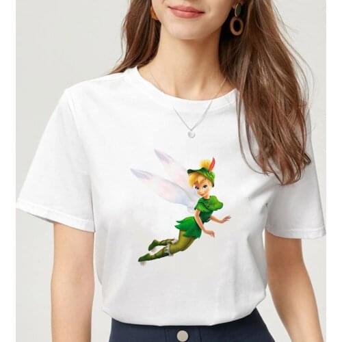 Women Casual Fashion T-shirt Disney Miss Bell Tinker Bell Print Loose Short Sleeve Elastic Stretched Tshirt Summer Tops New