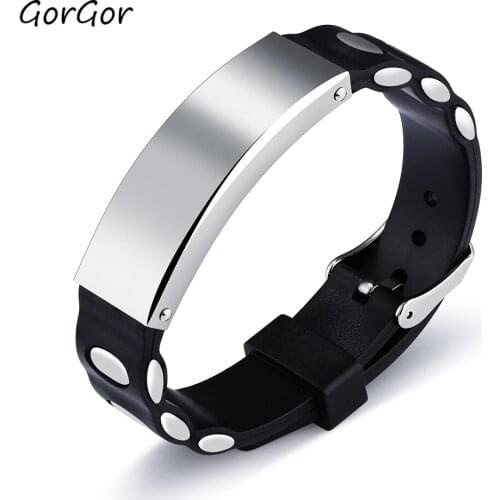 GorGor Bangles Men Stainless Steel Pattern Silica Gel Glossy Adjustable Length Simplicity Individuality Punk Accessories GS-1141