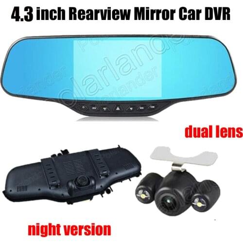 Hot Sale New 4.3 inch car dvr mirror camera recorder night vision rear view mirror monitor car camera full hd 1080p dual lens