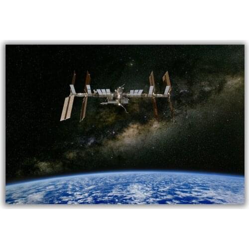 HT001 Spectacular Universe Earth And Moon Space Station Astronaut Silk Fabric Poster Art Decor Indoor Painting Gift