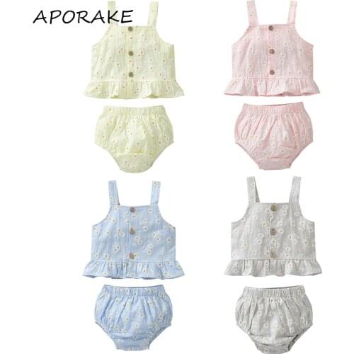 2021 0-24M Newborn Baby Girl Clothes Set Daisy Pinrt Sleeveless Crop Top Vest+Triangle Shorts Summer Sweet 2pcs Outfits 4 Colors