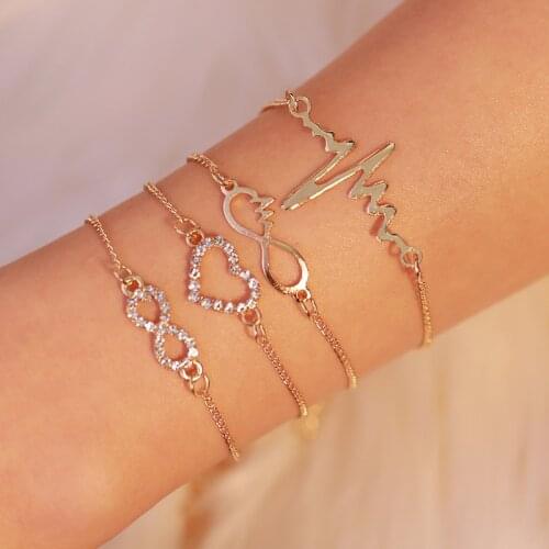 Creative Set Bracelet Simple Love ECG Four-Piece Bracelet Charm Exquisite Ladies Fashion Jewelry