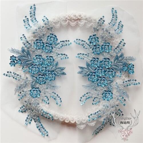 1 Pc Beaded Pink Gold Red Blue Embroidery Lace Accessories Wedding Dress Decoration Patch Flowers Handmade diy Material Clothing