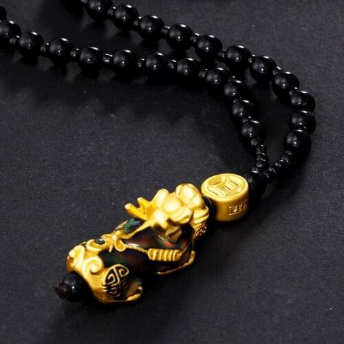 BOEYCJR Gold Color Pixiu Brave Troops Strand Temperature Change Color Lucky Energy Pendant & Necklace for Men or Women