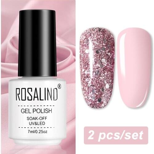 ROSALIND Glitter Gel Nail Polish Paint Varnishes Lacquer For Nail Art Design Semi Permanent Soak Off Base Top Coat For Nails