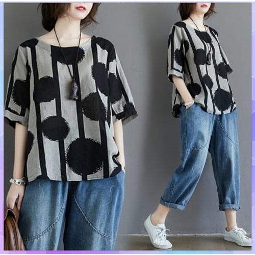 Summer Dots Print Oversized T-shirt Women Plus Size Pullover Ladies Tee Shirt Female Short Sleeve Tops Blusas Mujer De Moda