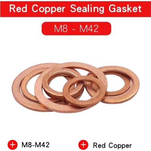 Boat Red Brass Copper Flat Sealing Washer M8 M10 M12 M13 M14 M16 M17 M18 M20 M22 M24 M27 M33 M36 M42 Flat Seal Gasket Ring