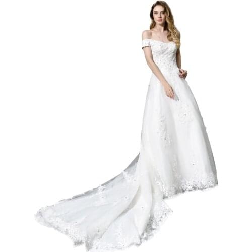 Milomi.CP Luxury Off the Shoulder Beading Brush Long Wedding Dresses Matrimonio Robe de mariee Vestido de noiva 42388