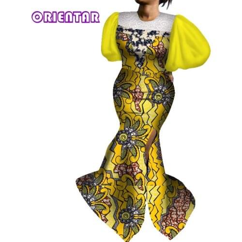 Fashion African Dress Women African Wax Print Robe Africaine Long Maxi Split Dress Lady African Clothes for Women WY7763