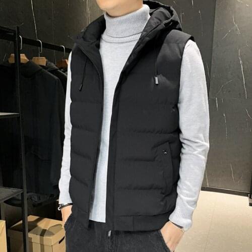 2021 Winter Mens Hooded Parkas Vest Fashion Solid Color Zipper Casual Warm Vest Parkas Vests Coat