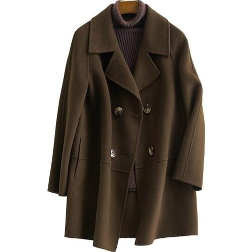 2020 New Loose Solid Color Overcoat Long Fund Leisure Time Temperament Wool Two-sided Wool Loose Coat