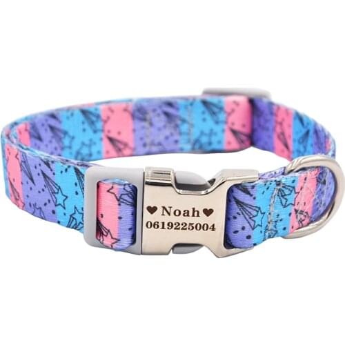 New Arrival Dog Personalized Collar Nylon Printed Small Medium Big Dog ID Name Collar for Pet Dog