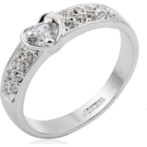 White Gold Color Heart Accent Crystals Engagement Wedding Band Rings For Women Anillos Bague Anel Feminino Aneis Finger Jewelry