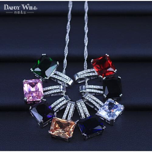 Dubai Style Silver Color Necklace & Pendants Jewelry For Women With Box Chain Luxurious Big CZ Crystal Stone Accessories