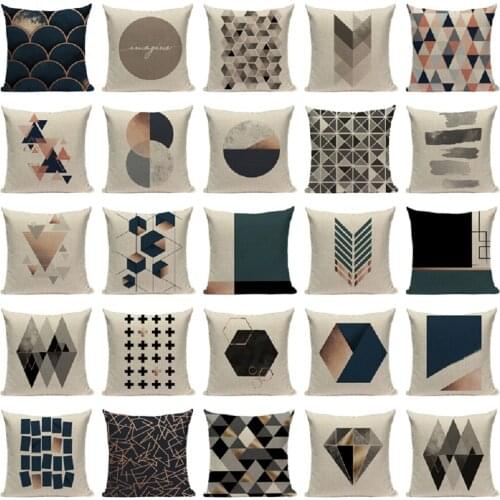Geometric black blue cushion linen hug pillowcase 45Cmx45Cm new