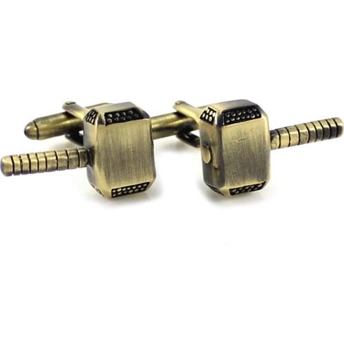 Burnished Brass Tone Comic Movie Character Symbol Thor Hammer Cuff Links Fathers Day Gift Cuff Links Birthday Gifts Cuff Links