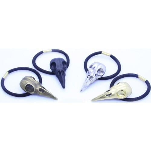 Hot Retro Punk Hair Tie Gothic Raven Skull Scrunchie Ponytail Elastic Hair Bands Women Metal Hair Rope Hair Accessories
