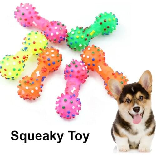 Pet Dog Cat Puppy Sound Polka Dot Squeaky Toy Rubber Dumbbell Chewing Funny Toy 1pcs