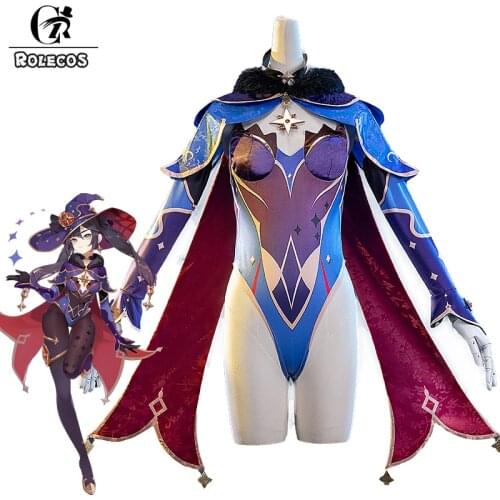 ROLECOS Genshin Impact Mona Cosplay Costume Genshin Impact Cosplay Mona Costume Sexy Women Halloween Jumpsuit Bodysuit Full Set