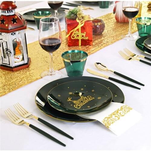 Christmas Style Disposable plastic Dinner Plate Party Dark Green Outdoor Party Dinner Plate