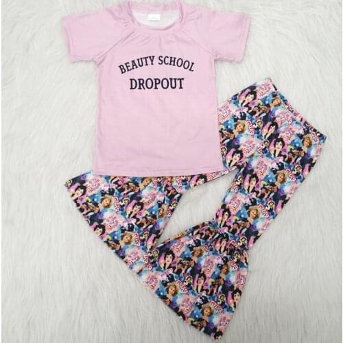 RTS baby girls short sleeve raglan top kids boutique outfits clothing sets bell bottom pants cartoon country style clothes