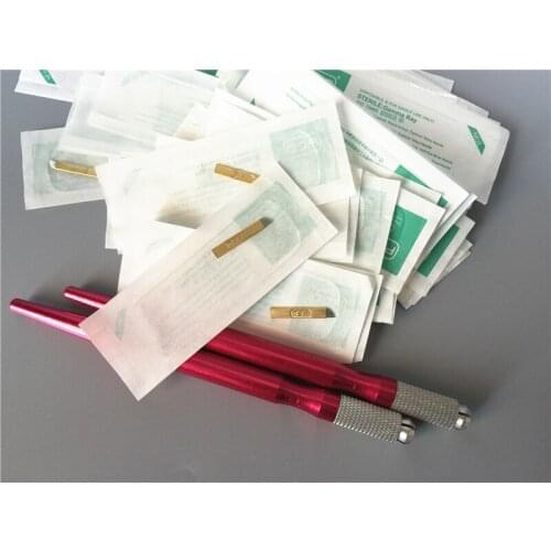 Manual Cosmetic Tattoo Eyebrow Pen Machines Permanent Makeup 2 Pcs Pen With 50 Pcs PCD 12Pin Needles Microblaing