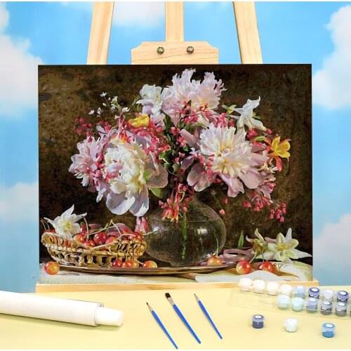 Flowers European Style Coloring By Numbers Painting Complete Kit Acrylic Paints 50*70 Canvas Pictures Decorative Drawing