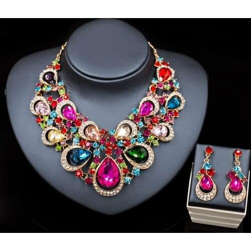Sakura Love Africa Jewelry Set Glamour Bride Crystal Leaf Flower Necklace Earring Fashion Wedding Banquet Party
