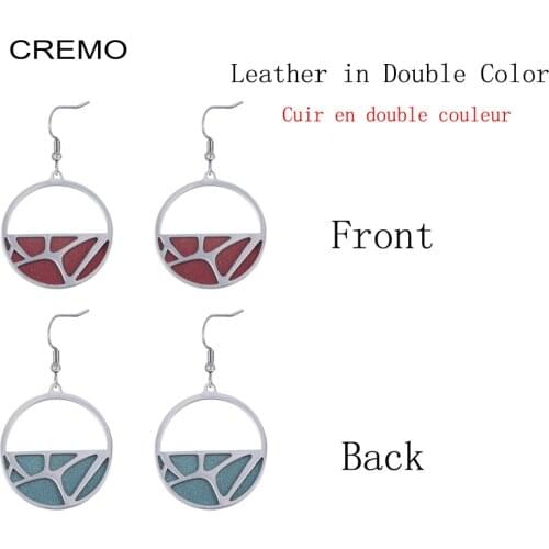 Cremo Stainless Steel Drop Hanging Fan Pendant Earrings for Women Leather Dangle Hoop Argent finish Earrings Jewelry