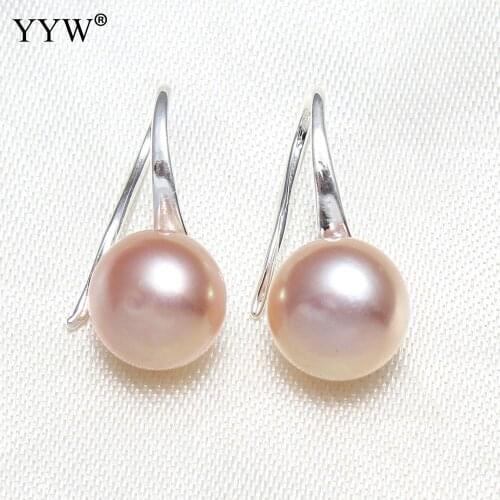 1pair Freshwater Pearl Earrings Natural Pearl Earring For Woman Pink 9-10mm Pearl Round Perfect Quality Fine Jewelry Valentine