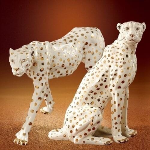 European Style Statue Living Room Porch Large Ornaments Sculpture Creative Ceramic Zhaocai Leopard Crafts Office Decorations