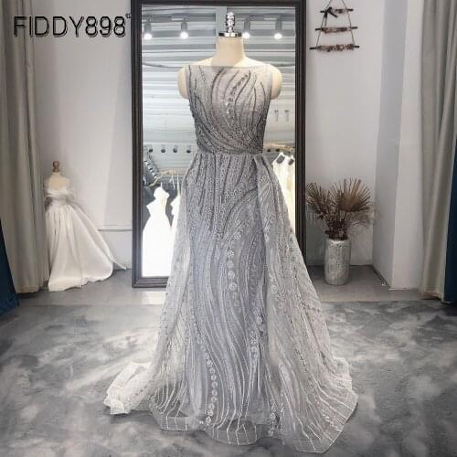Heavy Beadings Women Evening Dress Long Lace Wedding Party Dress 2020 Luxury Dubai Formal Gowns Robe De Gala ASA-0181